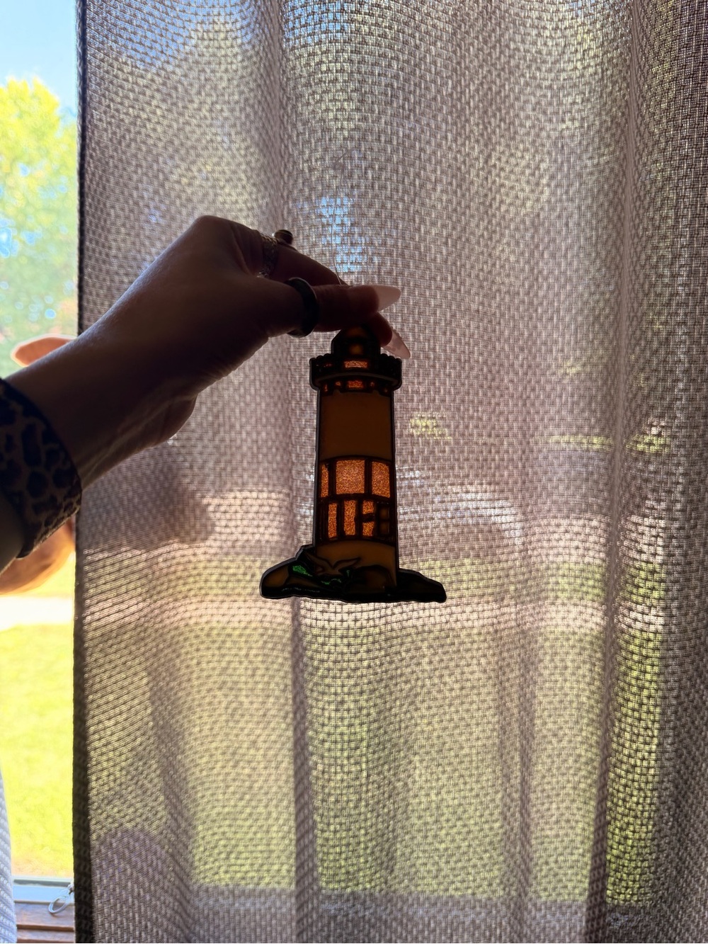 Amber Stained Glass Lighthouse Suncatcher - Home Accents